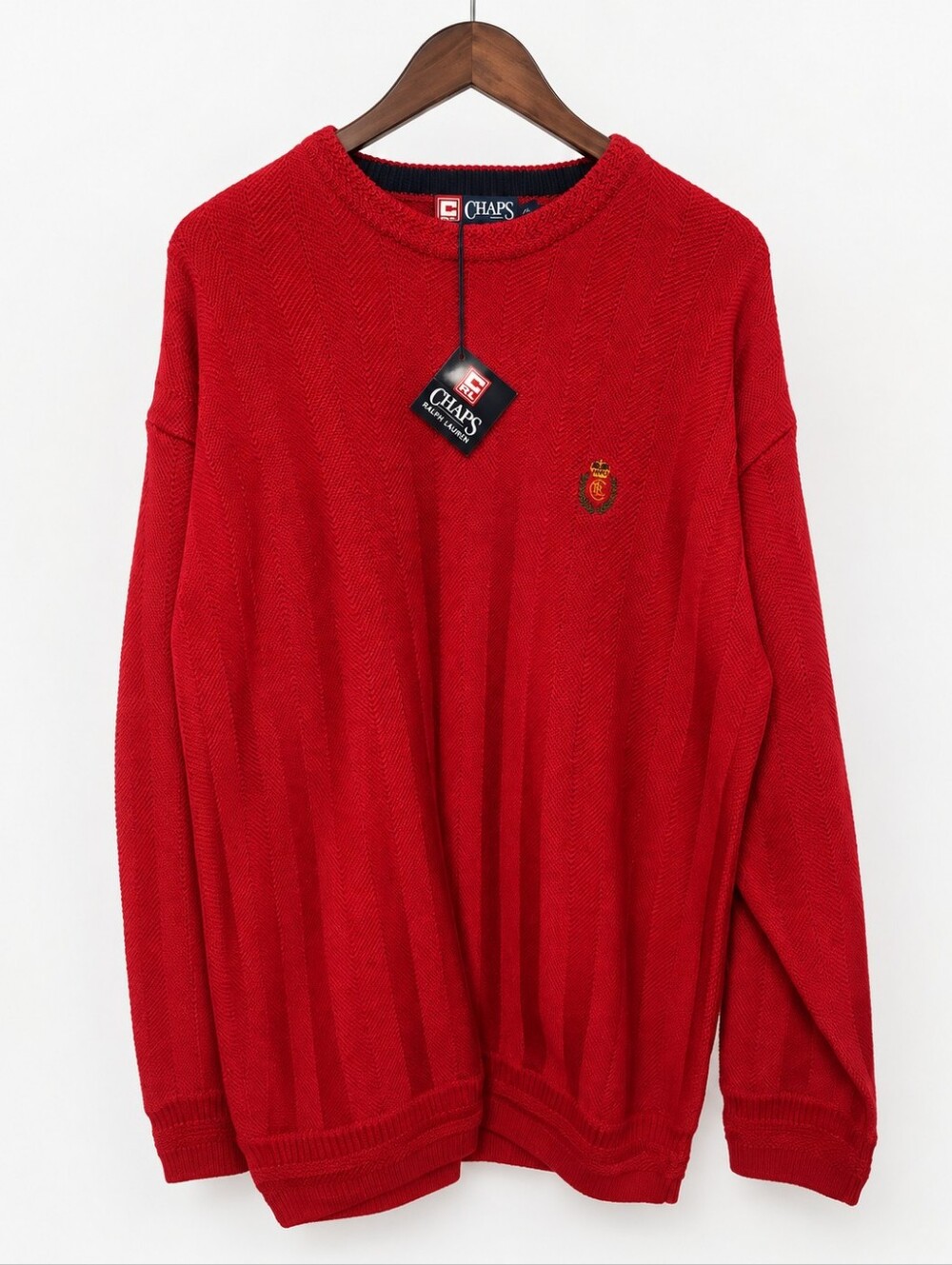 NWT Vintage 90s Chaps Ralph Lauren Red Herringbone Cotton Sweater